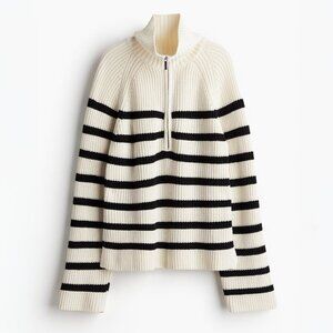 H&M Black and Cream Striped Sweater